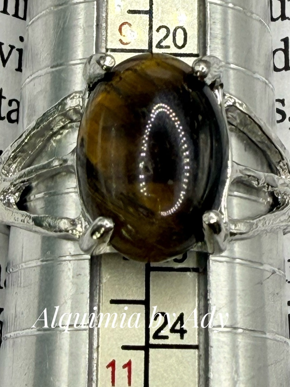 Tiger Eye Silver-Plated Statement Ring - Golden Brown